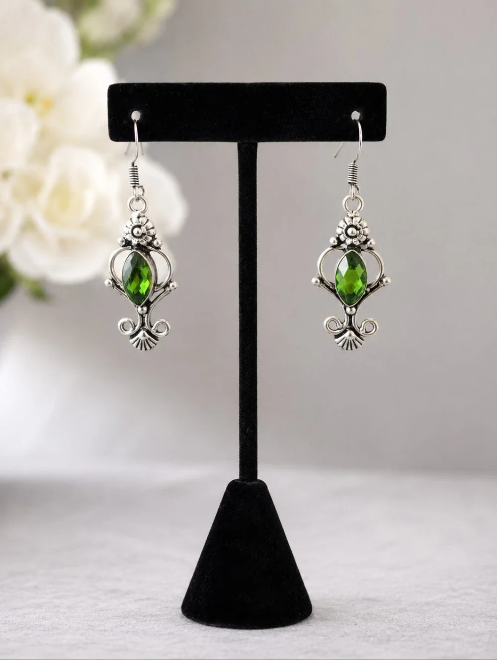 Labradorite & Peridot Gemstone Necklace Earrings Set 21